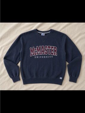 Y2K Russell Athletic McMaster University Crewneck Sweatshirt Small Navy Pullover